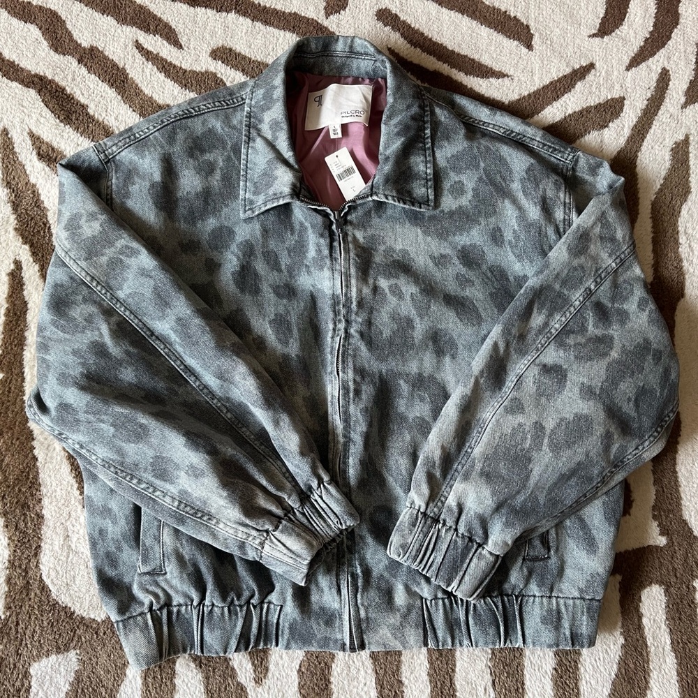 Anthropologie Pilcro Rylie Bomber Jacket Grey Leopard L - Picture 5 of 11